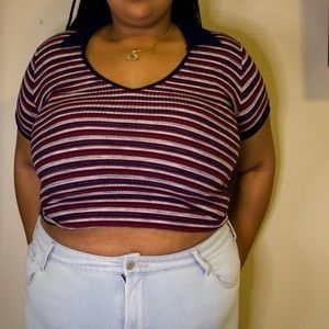 Striped Collar Crop Top